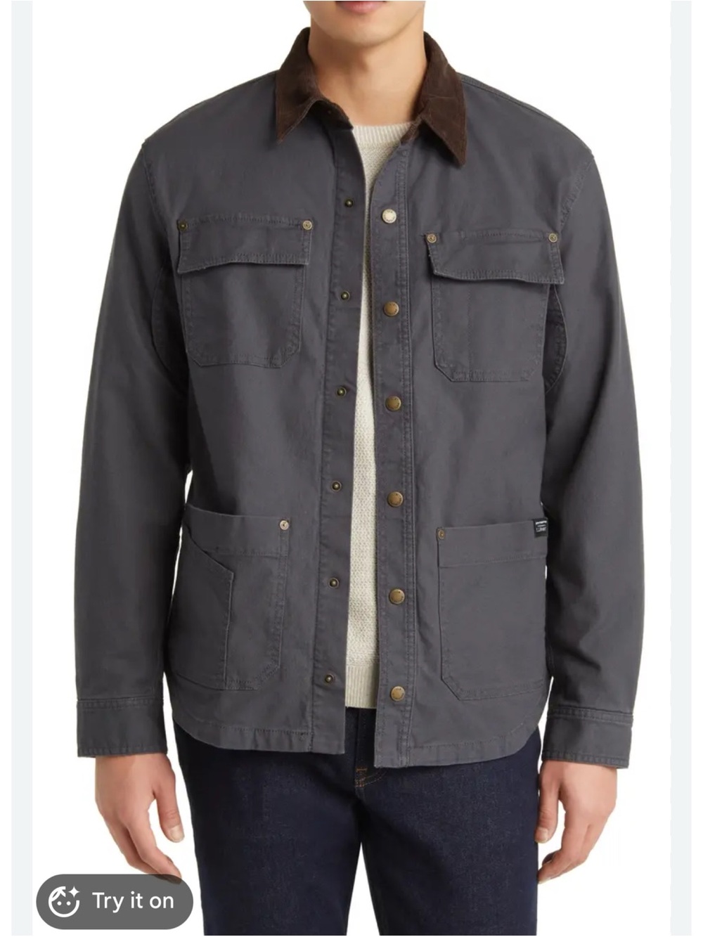 LL Bean Men Olive Signature Flannel Lined Stretch Canvas Shirt Jacket Size M